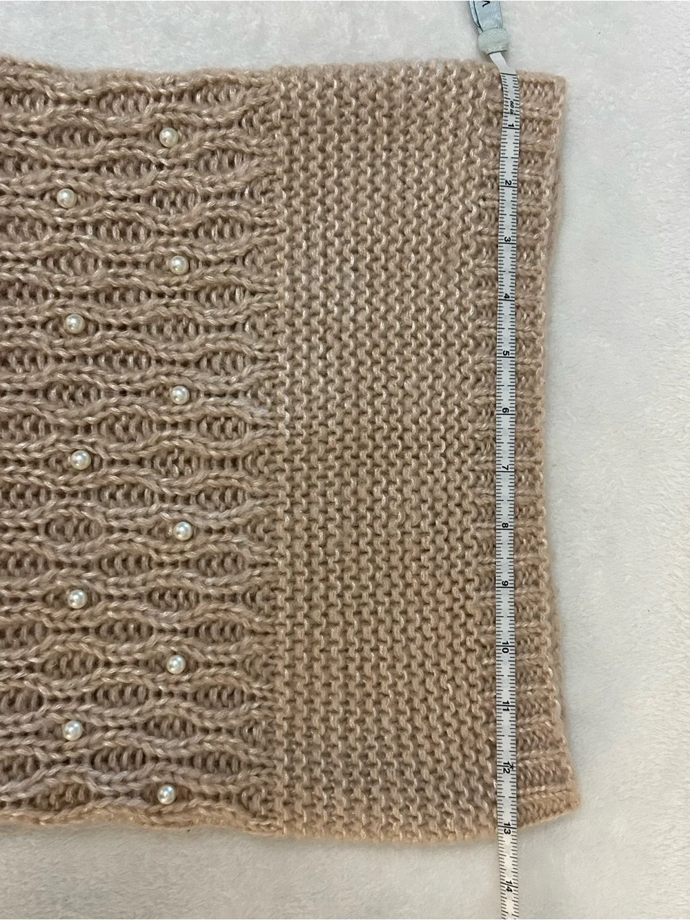 Betsey Johnson Knit Infinity Scarf Pearl Embellished Beige Oatmeal One Size